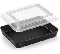 Joyfair Bandeja para horno, acero inoxidable con tapa hermética, 31,7 x 24,7 x 5 cm, color negro, antiadherente, rectangular, para pasteles/lasaña/brownie, saludable y no tóxico, apta para horno y