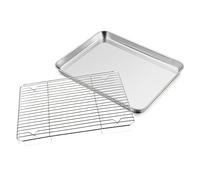 Joyfair - Bandeja para horno con rejilla de enfriamiento, acero inoxidable, grande, 31,6 x 24,5 x 2,5 cm, molde rectangular y rejilla de enfriamiento para hornear, asar y refrigerar, apto para