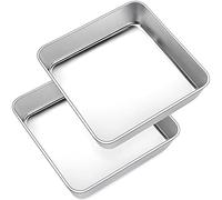 Joyfair Juego de 2 moldes cuadrados de acero inoxidable de 8 pulgadas para hornear, molde pequeño para hornear, molde para tartas para cumpleaños, Navidad, brownie, lasaña, saludable, acabado mate y