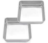 Joyfair Juego de 2 moldes cuadrados para tartas de acero inoxidable, 21 x 21 x 5 cm, ideal para pasteles/brownie/lasaña, saludables y no tóxicos, aptos para lavavajillas