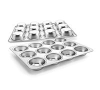 Joyfair Juego de 2 moldes para magdalenas acero inoxidable para 12 magdalenas, moldes para magdalenas de 35 x 27 cm, molde para magdalenas, brownies, pudding, pasteles, no tóxicos y saludables