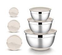 Joyfair Juego de 3 cuencos para mezclar, acero inoxidable con tapa hermética y base antideslizante, ensaladera para cocina/hornear/cocinar/preparar, apto para lavavajillas - 4,6 l, 2,8 l, 1,2 l