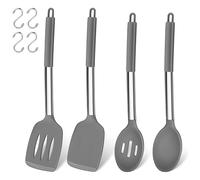 Joyfair Juego de 4 espátulas de silicona y cucharas de cocina, resistentes al calor, utensilios de cocina con mango de acero inoxidable, cubiertos para cocinar, hornear, flip, apto para lavavajillas,