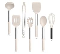 Joyfair Juego de utensilios de cocina, 7 piezas, juego de utensilios de cocina, color caqui, antiadherente, resistente al calor, espátula para cocinar, hornear, flip, fácil de limpiar y apto para