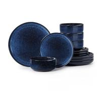 Joyfair Juego de vajilla para 4 personas, 12 piezas, de gres, resistente a los arañazos, esmalte reactivo, juego con plato llano, platos de postre, cuencos para cereales, microondas y lavavajillas