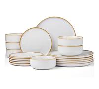 Joyfair Set de vajilla para 6 personas, 18 piezas, juego de vajilla de gres con esmaltado reactivo, juego de platos, postres, cuencos para cereales, apto para microondas y lavavajillas, beige arenoso