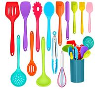 Joyfair - Utensilios de cocina, 15 piezas, utensilios de cocina de silicona, kit de utensilios de cocina con maceta, saludable y antiadherente, resistente al calor y lavable en lavavajillas, colorido