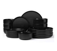 Joyfair - Vajilla para 6 personas, 18 piezas, de gres, esmaltado reactivo con platos planos, platos de postre, cuencos para cereales, apto para microondas y lavavajillas, negro Abyssal