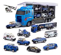 Joyfia 10 en 1 Camión Coches Juguetes Vehículos Policiales Mini Patrulla Rescate Camión para 3 4 5 6 Años Niños Chicos