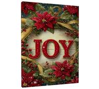 Joyful - Arte de pared de Navidad, impresión floral de flor de pascua roja y verde, decoración festiva del hogar para sala de estar, dormitorio, oficina, estética de vacaciones, 12 x 16 pulgadas