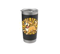 Joyful Golden Retriever Saltando Pelota de Tenis Dibujos Animados Perro Amor Vaso térmico de acero inoxidable de doble pared