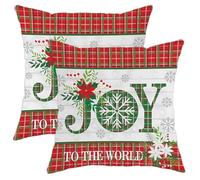 Joyful - Juego de 2 fundas de almohada navideñas rojas y verdes, fundas de cojín decorativas cuadradas festivas para el hogar, sofá, 20 x 20 pulgadas