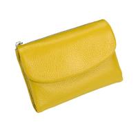 Joyfullygo - Cartera unisex de piel de guijarro, tarjetero corto de piel auténtica de 5.3 pulgadas, suave y pequeño, Amarillo, 5.3×1.2×3.9in, moda