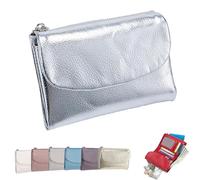 Joyfullygo Wallet，Unisex Pebble Leather Wallet，Soft Portable with Credit Card Holder Anti-Theft Brush，Large Capacity Waterproof Bi-Fold Leather Coin Purse (Silver)