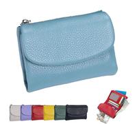 Joyfullygo Wallet，Unisex Pebble Leather Wallet，Soft Portable with Credit Card Holder Anti-Theft Brush，Large Capacity Waterproof Bi-Fold Leather Coin Purse (Blue)