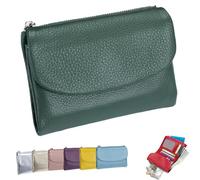 Joyfullygo Wallet，Unisex Pebble Leather Wallet，Soft Portable with Credit Card Holder Anti-Theft Brush，Large Capacity Waterproof Bi-Fold Leather Coin Purse (Lake Blue)