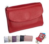 Joyfullygo Wallet，Unisex Pebble Leather Wallet，Soft Portable with Credit Card Holder Anti-Theft Brush，Large Capacity Waterproof Bi-Fold Leather Coin Purse (Red)