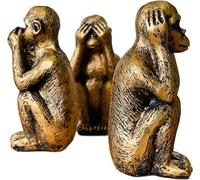 Joyfulmap Hear-No, See-No, Speak-No, Juego de estatuas de monos malvados, figura de tres verdades del hombre, figuras de mono de resina para decoración de oficina y hogar, acabado en bronce