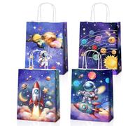 JOYGATHER 24 bolsas de recuerdo de fiesta de astronauta con asas, bolsas de regalo espaciales, bolsas de dulces con temática de galaxia para niños, bolsas de papel kraft de eclipse solar para