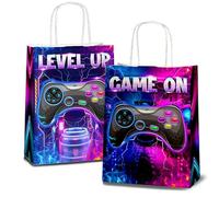 JOYGATHER 24 bolsas de recuerdos de fiesta de jugadores con asas, bolsas de regalo de videojuegos, bolsas de regalo, bolsas de dulces con 2 tipos diferentes, bolsas de papel kraft para juegos para