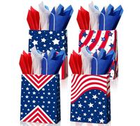 JOYGATHER 24 bolsas patrióticas para recuerdos de fiesta con asas, bolsas de regalo del 4 de julio, bolsas de regalo, bolsas de dulces con 4 tipos diferentes, bolsas de papel kraft con bandera