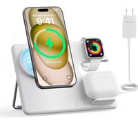 JoyGeek Cargador mag-Safe, Estación de Carga 3 en 1 para Apple Watch y para iPhone 15/14/13/12, Estación de Carga Plegable para iWatch 2-Ultra 2, Cargador Inalámbrico para Air Pods 2-Pro 2-Blanco