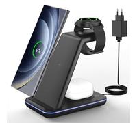 JoyG stación de Carga para Samsung S25, S24, S23, S22, S21, ZFlip/Fold, Cargador inalámbrico para Galaxy Watch Ultra/8/7/6/5, Cargador inalámbrico para Galaxy Buds-Negro