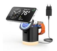 JoyGeek Magnétique Cargador Inalambrico 3 en 1 con luz Nocturna Ajustable, Plegable Estacion de Carga Rapido para iPhone Air/17/16/15/14/13/12 Serie, para iWatch 11-2/SE, para AirPods 3/2/Pro, Nero