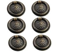 Joygoodta 6 tiradores de cajones antiguos, tiradores de cajones vintage de 2 pulgadas de diámetro, perilla de manija de anillo de bronce frotado con aceite para gabinete, aparador, armarios antiguos