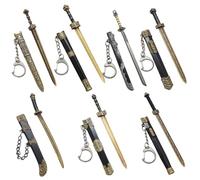 Joygoodta 7Pcs Mini Sword, Ancient Sword Keychain Chinese Keychain Zinc Alloy Key Chain Old Scabbard Decoration Pattern Uncut Blade Model for Men Women