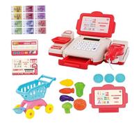 Joygoodta Caja registradora de Juguete con escáner Caja registradora de simulación para niños con Dinero ficticio, calculadora, Tarjeta de crédito, Comida, Juguetes de simulación para niños y niñas