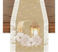 Joygoodta Camino de Mesa Ramadán Mubarak, 13.0 x 72.0 in Eid Al Fitr Golden Moon Garden Banner Retro-Lujo Ramadán Decoraciones para el hogar Mesa Cocina Comedor Cena