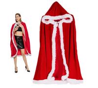 Joygoodta Capa de Navidad para Halloween, capa con capucha de 150cm, accesorio de bola de maquillaje, con capucha de Papá Noel rojo, disfraz de mujer, de Halloween
