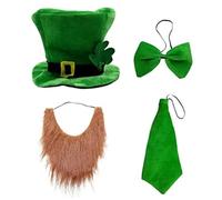 Joygoodta Conjunto de disfraz de San Patricio, 4 piezas con sombrero de copa, pajarita, corbata, accesorios de disfraz de festival irlandés para desfile, fiesta de Irlanda, verde