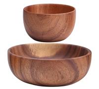 Joygoodta Cuencos de madera para alimentos 2pcs 4 y 8 tazones de servicio rústicos suaves con texturas sutiles para frutas ensaladas bocadillos sopa