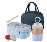 Joygoodta Ensalada Lunch Box 1.2L Contenedor de ensalada con una taza de 420 ml, vajilla, recipiente de, bolsa térmica para niños Oficina de escuelas para adultos, azul