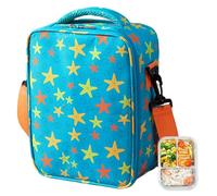 Joygoodta Fiambrera para mujeres, hombres y niños, bolsa de almuerzo térmica aislada con cremallera con asa y correa extraíble ajustable, 10 x 8 x 4 pulgadas, caja térmica de estrella azul