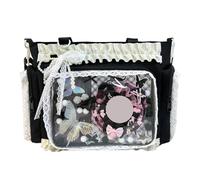 Joygoodta Ita Bag, Bolso Japonés de Nylon con Volantes de Encaje Kawaii con Pantalla Transparente Lateral y Frontal Correas Ajustables Bolso Mensajero Y2k para Niñas, Negro