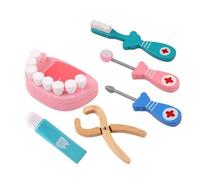 Joygoodta Kit de Juguete de Madera para Dentista, Juego de Herramientas para Dientes de Juego de simulación de 6 Piezas, Juguete Educativo para de rol de médico