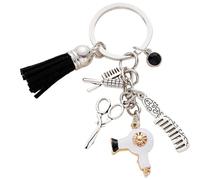 Joygoodta Llavero de peluquero para mujeres y hombres, llaveros de metal de peluquería con peine, tijeras, secador de pelo, colgante de bolsa de aleación para apreciación del estilista (blanco)