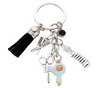 Joygoodta Llavero de peluquero para mujeres y hombres, llaveros de metal de peluquería con peine, tijeras, secador de pelo, colgante de bolsa de aleación para apreciación del estilista (azul)