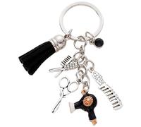 Joygoodta Llavero de peluquero para mujeres y hombres, llaveros de metal de peluquería con peine, tijeras, secador de pelo, colgante de bolsa de aleación para apreciación del estilista (negro)