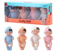 Joygoodta Mini Baby Dolls 4 Piezas de 4 Pulgadas, muñecas pequeñas realistas para Dormir con Ropa en Colores, articulación móvil, muñeca pequeña (Ropa de Color sólido)