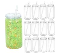 Joygoodta Paquete de 12 vasos de globo de nieve de 16 onzas, vaso de globo de nieve de doble pared, taza de plástico con orificio preperforado, tapa, pajita para de con purpurina DIY, vas