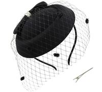 Joygoodta Tocado negro para mujer, estilo retro de los años 40 con lazo lateral, pastillero, sombreros, velo, diadema, tocado de gasa para fiesta de té, boda