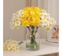 JOYHAZE 2 Ramos de narcisos Artificiales, 12pcs Seda narcisos reunión Familiar jardín de oficinas decoración de Bodas, arreglos Florales de Bricolaje, Pieza Central de la Mesa (Amarillo + Blanco)