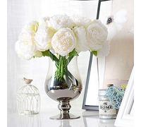 JOYHAZE 8 peonías artificiales, flores falsas de seda de un solo tallo para bodas, hogar, oficina, fiesta, decoración de ventanas, centros de mesa, arreglos florales de bricolaje, color blanco
