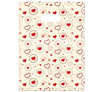 Joyhey 100 bolsas de plástico de 29.7 x 39.9 cm, bolsas de compras con asas troqueladas, corazón rojo