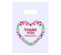 Joyhey 100 bolsas de plástico de 5.8 x 7.8 pulgadas, bolsas de compras, bolsas de venta al por menor, bolsas de regalo con asas troqueladas, color blanco Thank You