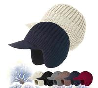 Joyhnny Cozyhead - Gorro de invierno Sherum con solapas para las orejas, elástico y cálido con forro polar y ala, Beige, azul marino, Taille unique
